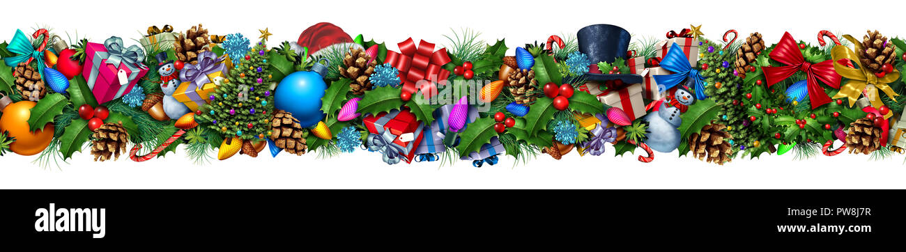 Christmas decoration horizontal banner border with vintage decorative