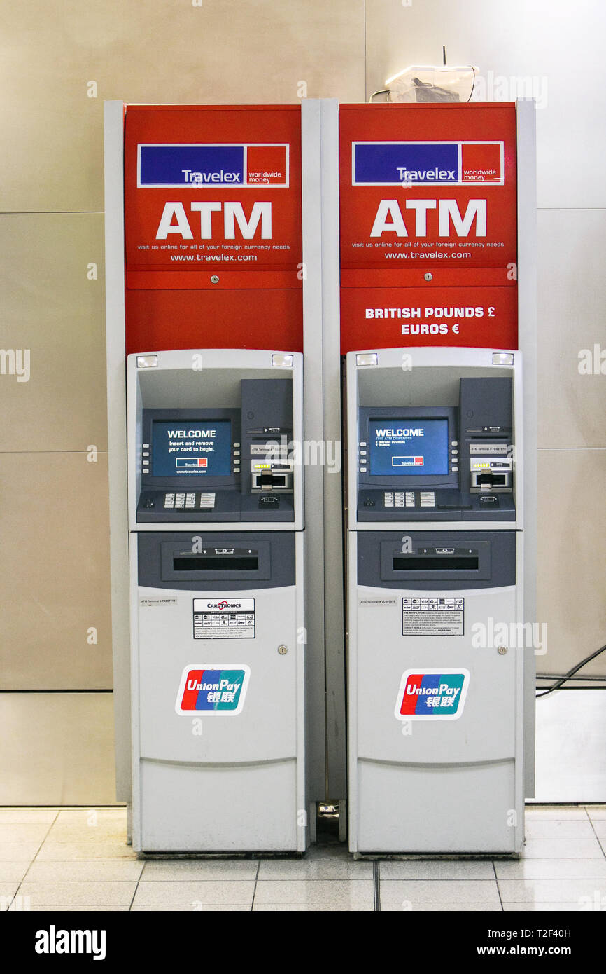 New York, 3/17/2019 Two Travelex currency exchange ATMs stand at JFK