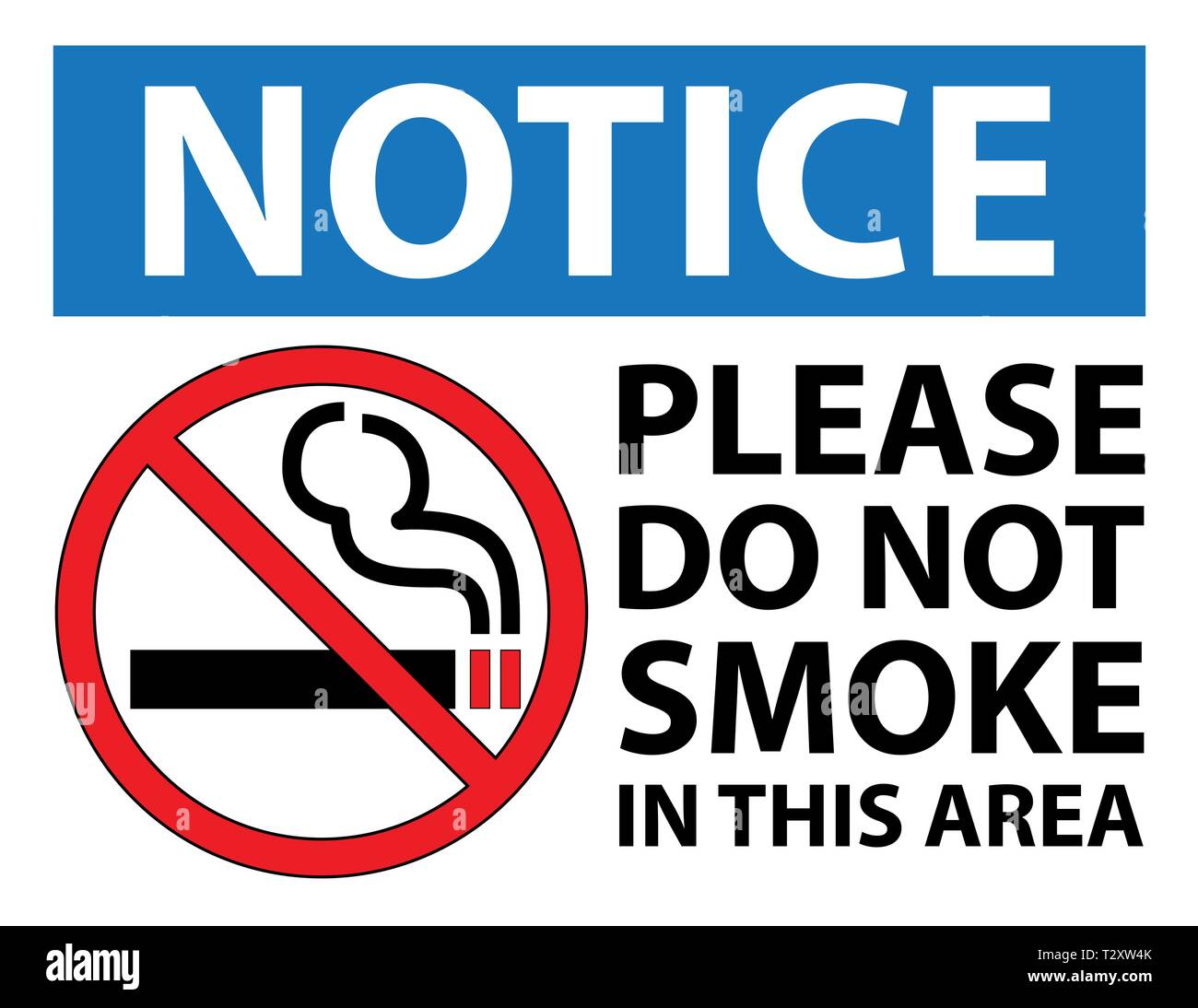 No Smoking Notice Sign. No cigarette Warning signage. Letter scale
