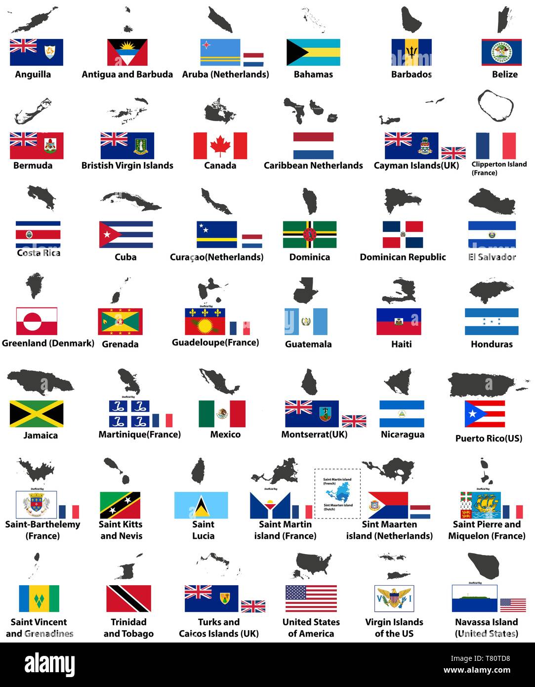 Vector Flags And Maps Of North American Countries Stock Vector Image