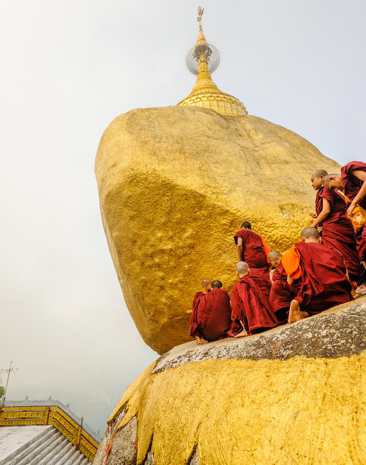 Buddhist Monks at Kyaiktiyo Pagoda "Golden Rock" Myanmar