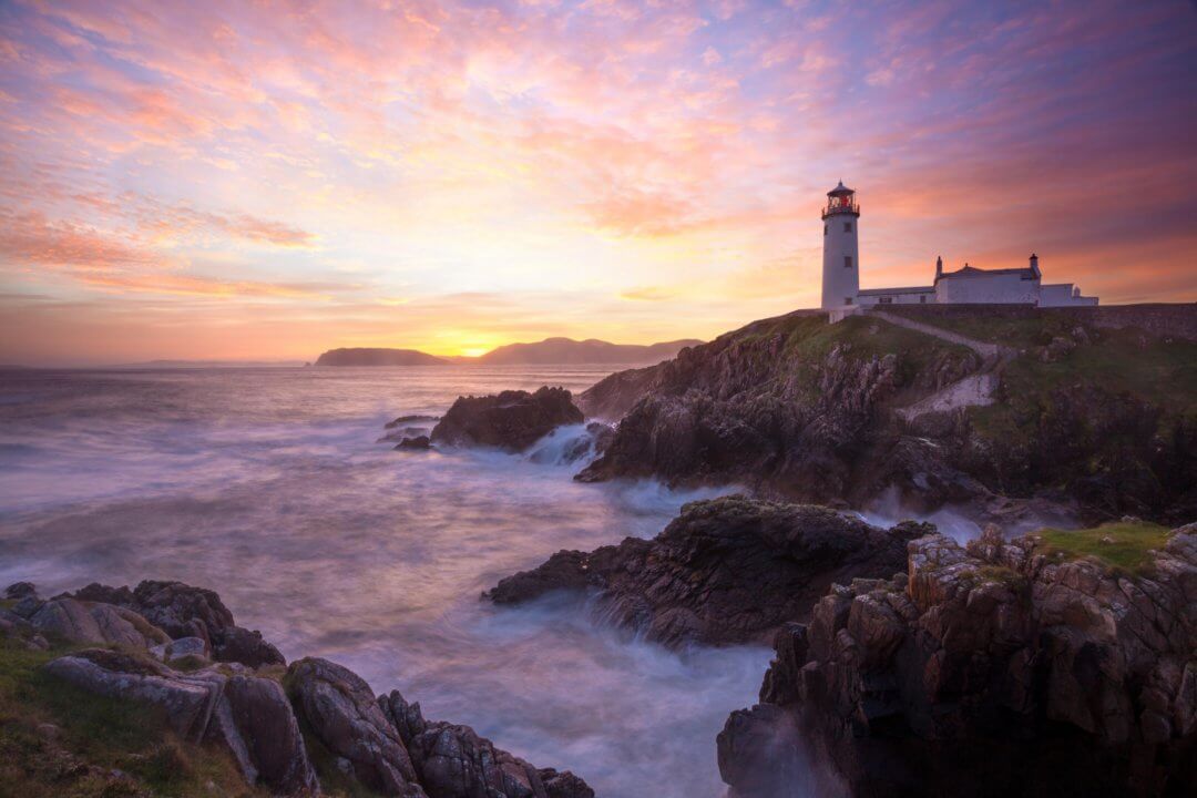 Sunrise over Fanad Head Lighthouse, Fanad Head, County Donegal, Ireland.